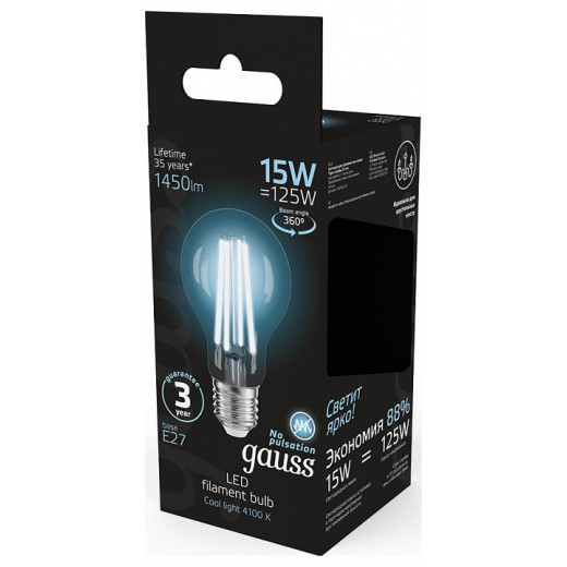 Лампа светодиодная Gauss Filament E27 15Вт 4100K 102902215