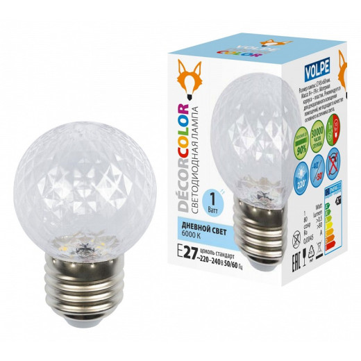 Лампа светодиодная Volpe DECOR COLOR E27 1Вт 6000K UL-00010065