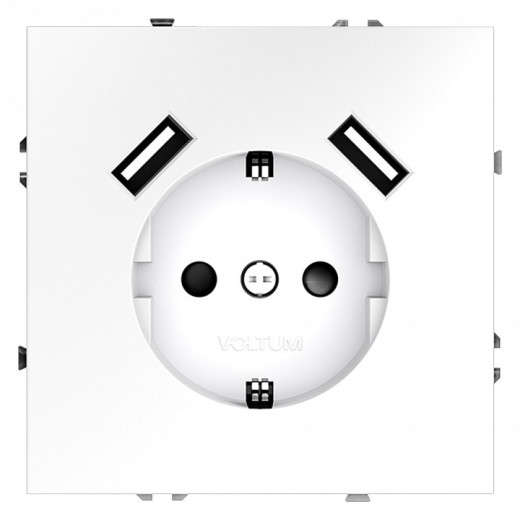 Розетка с заземлением и со шторкой и 2хUSB type A, без рамки Voltum S70 VLS040402