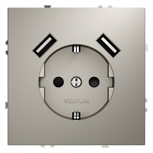 Розетка с заземлением и со шторкой и 2хUSB type A, без рамки Voltum S70 VLS040403