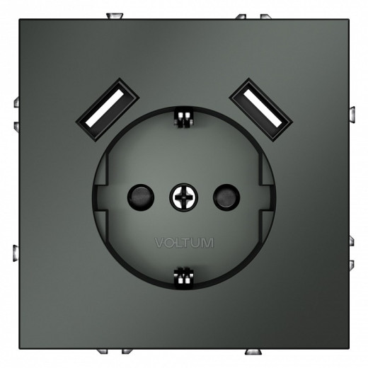 Розетка с заземлением и со шторкой и 2хUSB type A, без рамки Voltum S70 VLS040406