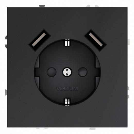 Розетка с заземлением и со шторкой и 2хUSB type A, без рамки Voltum S70 VLS040407