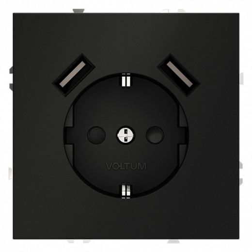 Розетка с заземлением и со шторкой и 2хUSB type A, без рамки Voltum S70 VLS040408