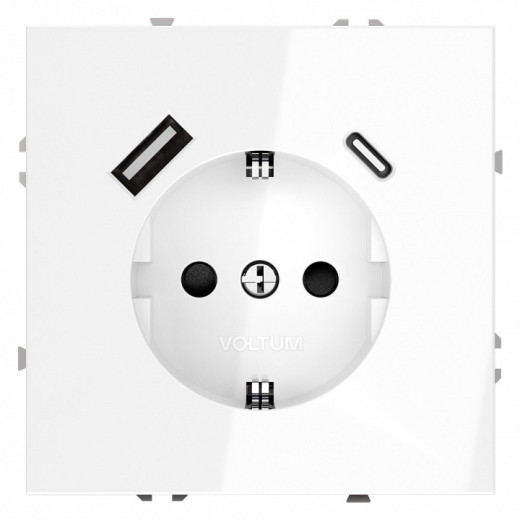 Розетка с заземлением и со шторкой и 2хUSB type A и C, без рамки Voltum S70 VLS040501