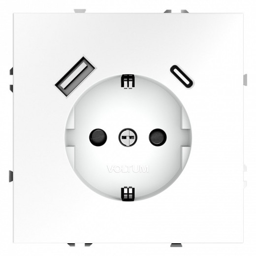 Розетка с заземлением и со шторкой и 2хUSB type A и C, без рамки Voltum S70 VLS040502