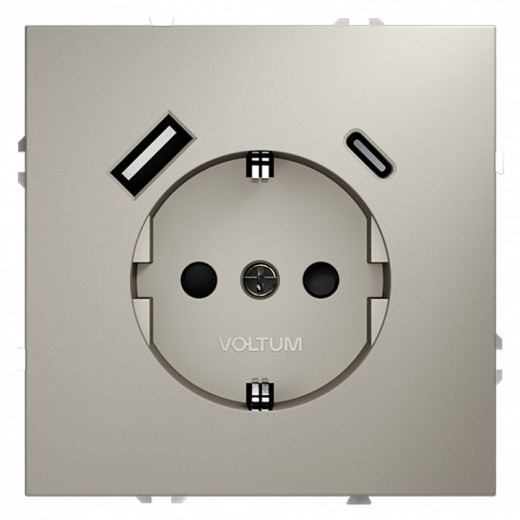 Розетка с заземлением и со шторкой и 2хUSB type A и C, без рамки Voltum S70 VLS040503