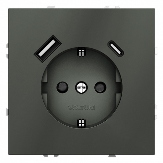 Розетка с заземлением и со шторкой и 2хUSB type A и C, без рамки Voltum S70 VLS040506