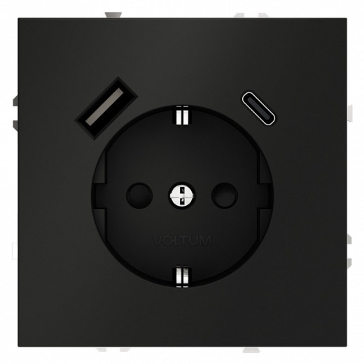 Розетка с заземлением и со шторкой и 2хUSB type A и C, без рамки Voltum S70 VLS040508