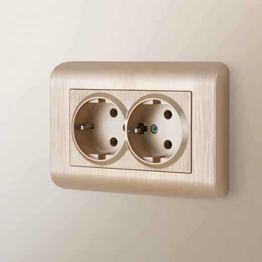 Розетка двойная с заземлением, без рамки Werkel шампань рифленый W1172010
