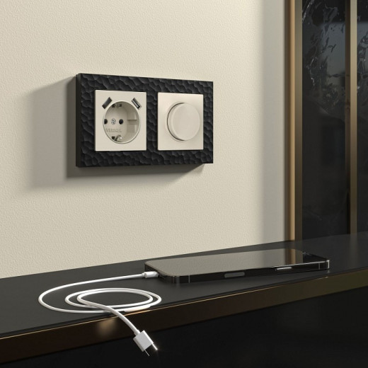 Розетка с заземлением и со шторками и 2хUSB, без рамки Werkel айвори матовый W1171562