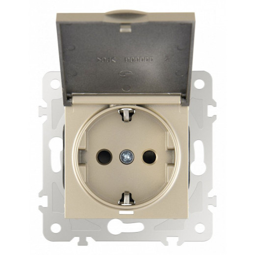 Розетка влагозащищенная с заземлением и со шторкой с крышкой Arte Milano am-203 203.41-1.shampan