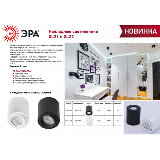 Накладной светильник Эра OL22 WH Б0054394