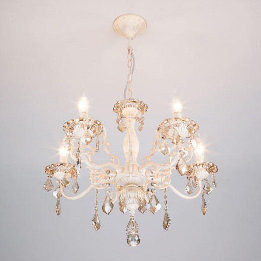 Подвесная люстра Eurosvet Elisha 3281/5 белый с золотом/тонированный хрусталь Strotskis