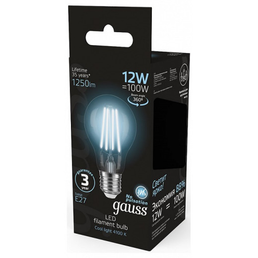Лампа светодиодная Gauss Filament E27 12Вт 4100K 102902212