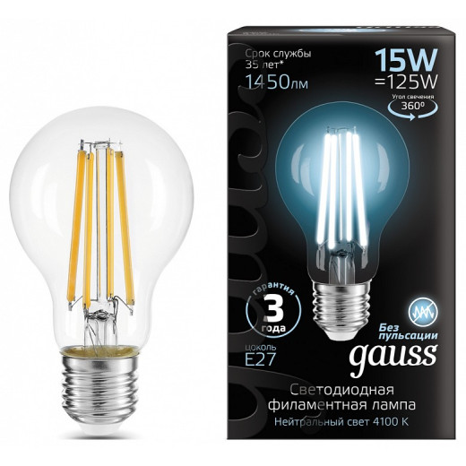 Лампа светодиодная Gauss Filament E27 15Вт 4100K 102902215