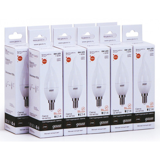 Лампа светодиодная Gauss Led Elementary Candle Tailed E14 6Вт 3000K 34116