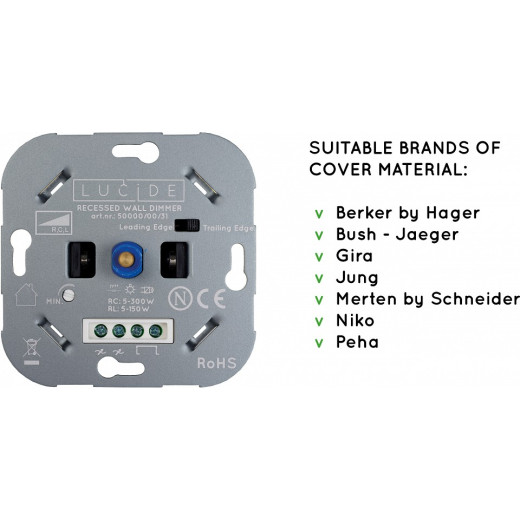Диммер роторный Lucide Recessed Wall Dimmer Nl 50000/00/31