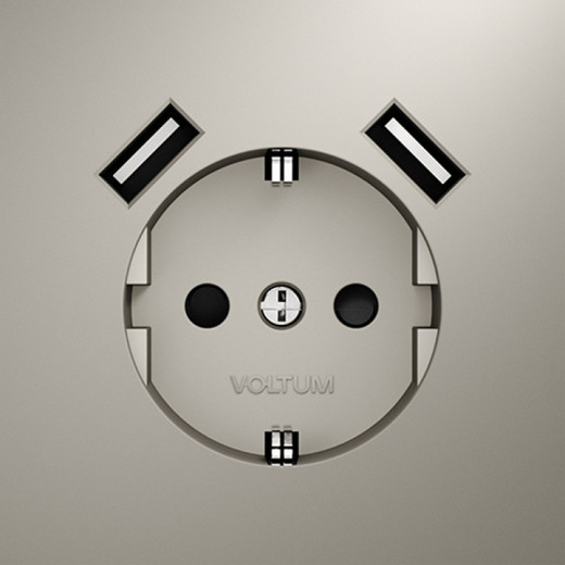 Розетка с заземлением и со шторкой и 2хUSB type A, без рамки Voltum S70 VLS040403