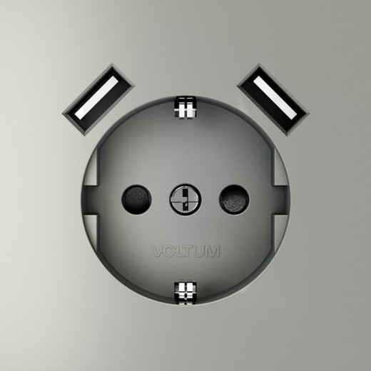 Розетка с заземлением и со шторкой и 2хUSB type A, без рамки Voltum S70 VLS040405