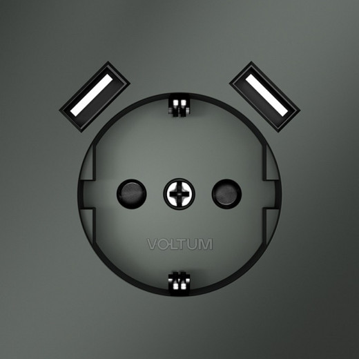 Розетка с заземлением и со шторкой и 2хUSB type A, без рамки Voltum S70 VLS040406