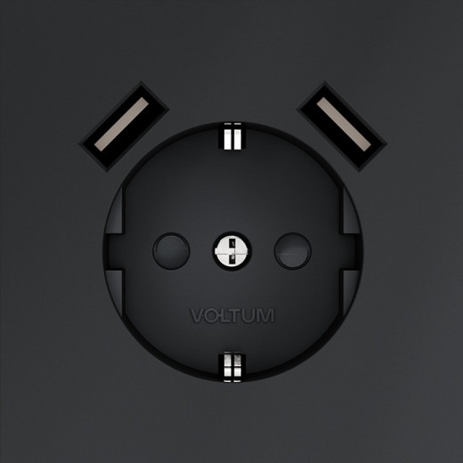 Розетка с заземлением и со шторкой и 2хUSB type A, без рамки Voltum S70 VLS040407