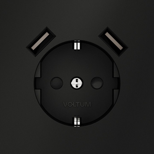 Розетка с заземлением и со шторкой и 2хUSB type A, без рамки Voltum S70 VLS040408