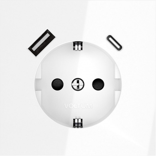 Розетка с заземлением и со шторкой и 2хUSB type A и C, без рамки Voltum S70 VLS040501
