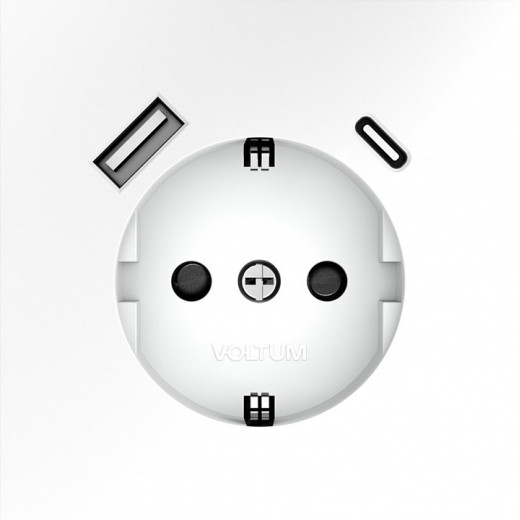 Розетка с заземлением и со шторкой и 2хUSB type A и C, без рамки Voltum S70 VLS040502