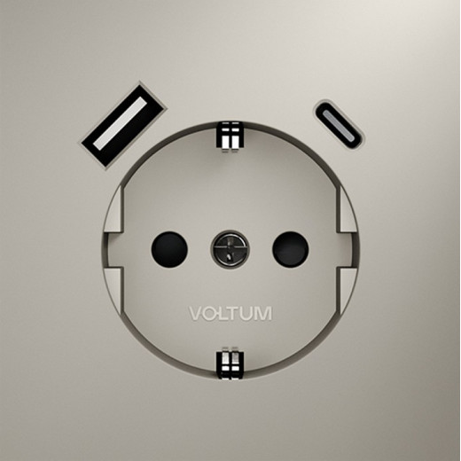 Розетка с заземлением и со шторкой и 2хUSB type A и C, без рамки Voltum S70 VLS040503