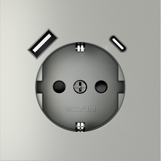 Розетка с заземлением и со шторкой и 2хUSB type A и C, без рамки Voltum S70 VLS040505