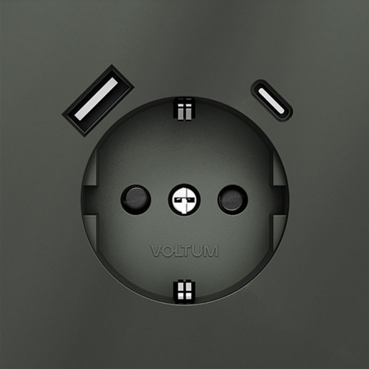 Розетка с заземлением и со шторкой и 2хUSB type A и C, без рамки Voltum S70 VLS040506