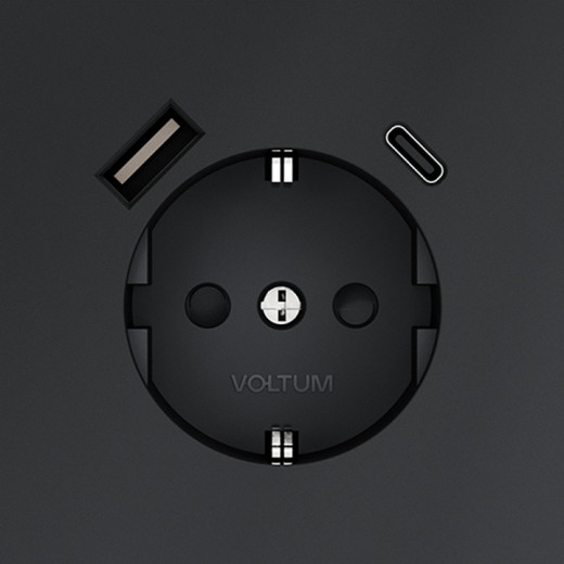Розетка с заземлением и со шторкой и 2хUSB type A и C, без рамки Voltum S70 VLS040507