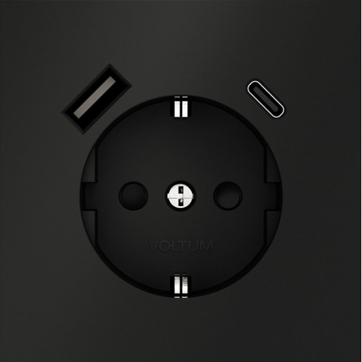 Розетка с заземлением и со шторкой и 2хUSB type A и C, без рамки Voltum S70 VLS040508