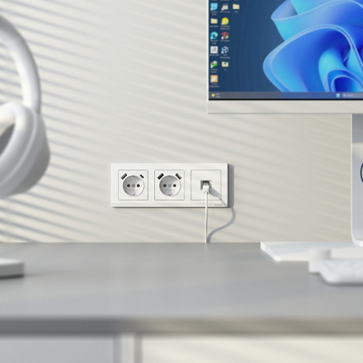 Розетка с заземлением и со шторкой и 2хUSB type A и C, без рамки Werkel белый матовый W1171761