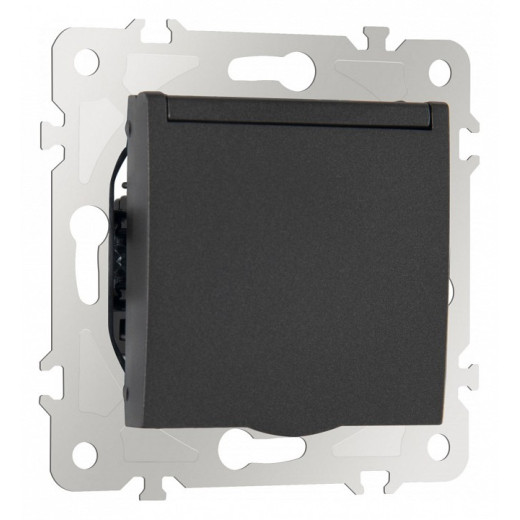 Розетка влагозащищенная с заземлением и со шторкой с крышкой Arte Milano am-203 203.41-1.black