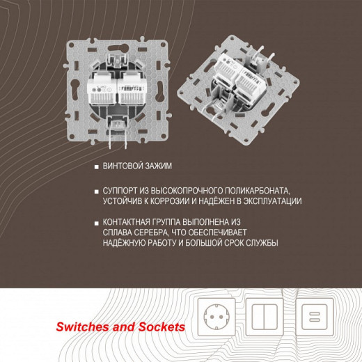 Розетка двойная RJ-11 и Ethernet RJ-45, без рамки Arte Milano am-217 217.44-1.silver