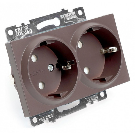 Розетка двойная с заземлением и со шторками, без рамки Stekker Катрин 49030