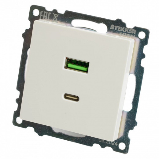 Розетка 2хUSB type A и C без рамки Stekker Катрин 50051