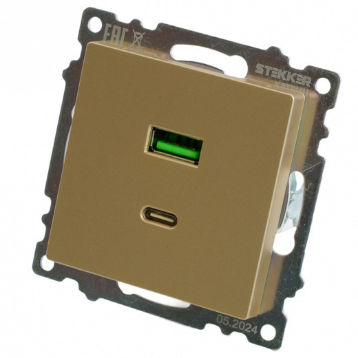Розетка 2хUSB type A и C без рамки Stekker Катрин 50053