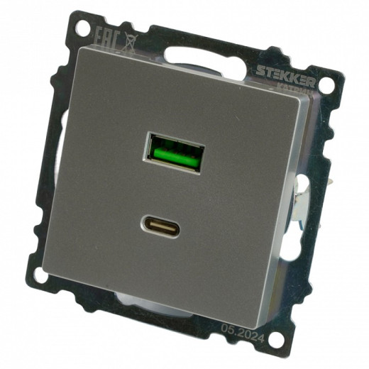 Розетка 2хUSB type A и C без рамки Stekker Катрин 50054