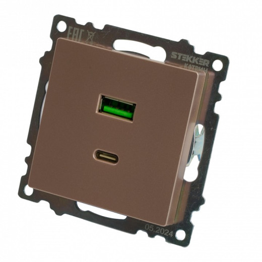 Розетка 2хUSB type A и C без рамки Stekker Катрин 50056