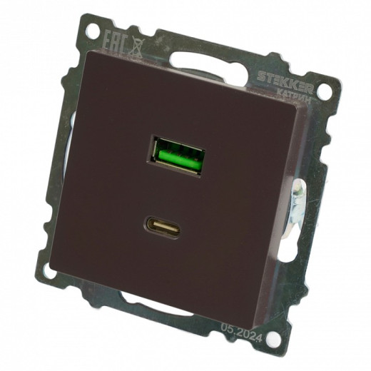 Розетка 2хUSB type A и C без рамки Stekker Катрин 50057