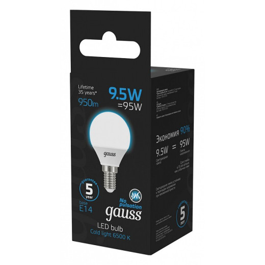 Лампа светодиодная Gauss Шар E14 9.5Вт 6500K 105101310