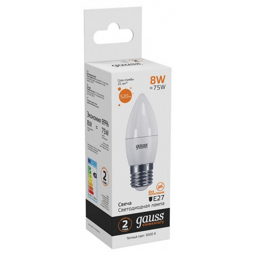 Лампа светодиодная Gauss LED Elementary Candle E27 8Вт 3000K 33218