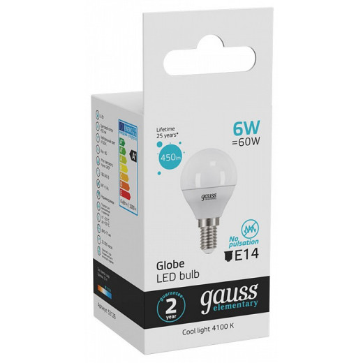 Лампа светодиодная Gauss LED Elementary Globe E14 6Вт 4100K 53126