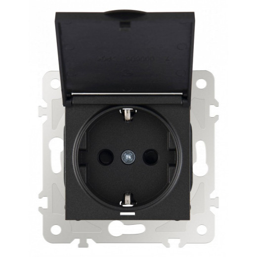 Розетка влагозащищенная с заземлением и со шторкой с крышкой Arte Milano am-203 203.41-1.black