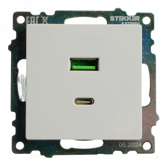 Розетка 2хUSB type A и C без рамки Stekker Катрин 50051