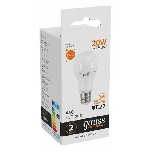 Лампа светодиодная Gauss  E27 20Вт 3000K 23219