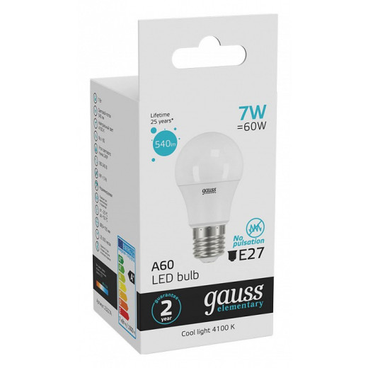 Лампа светодиодная Gauss Led Elementary A60 E27 7Вт 4100K 23227A