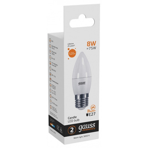 Лампа светодиодная Gauss LED Elementary Candle E27 8Вт 3000K 33218